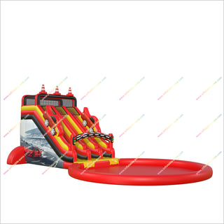 Racing Theme Inflatable Double Lane Water Slide Outdoor Splash Pool Water Slides Bounce House For Sale
