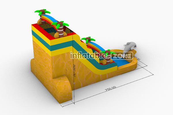 Inflatable-Zone Design Tropical Waterslide Dolphin Inflatable Double Water Slide With Splash Pool