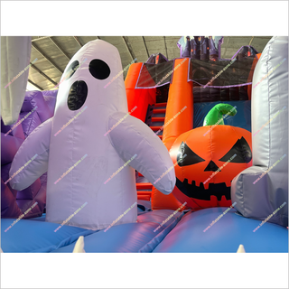 Happy Halloween Funny Inflatable Dry Slide Bouncer Pumpkins Spooky Adult Bounce House With Slide