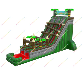 Play Jungle Adventure Inflatable Dual Water Slides Giant Inflatable Palm Tree Slip And Slide With Splash Pool