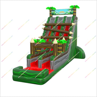 Play Jungle Adventure Inflatable Dual Water Slides Giant Inflatable Palm Tree Slip And Slide With Splash Pool