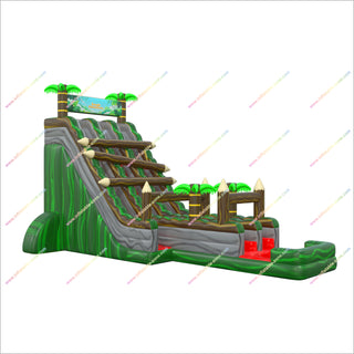 Play Jungle Adventure Inflatable Dual Water Slides Giant Inflatable Palm Tree Slip And Slide With Splash Pool