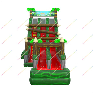 Play Jungle Adventure Inflatable Dual Water Slides Giant Inflatable Palm Tree Slip And Slide With Splash Pool