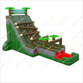 Play Jungle Adventure Inflatable Dual Water Slides Giant Inflatable Palm Tree Slip And Slide With Splash Pool