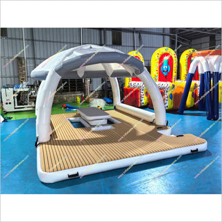 Inflatable Floating Dock Platform With A Tent For Water Recreation Inflatable Swim Dock Blow Up Water Platform