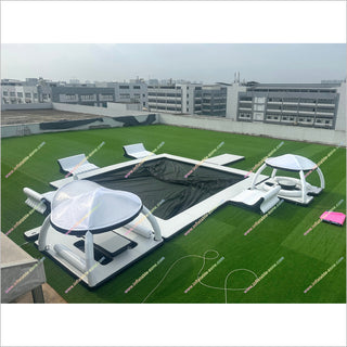 Luxury Water Sports Inflatable Floating Dock With Canopy Blow Up Swim Platform Inflatable Island Pool Float