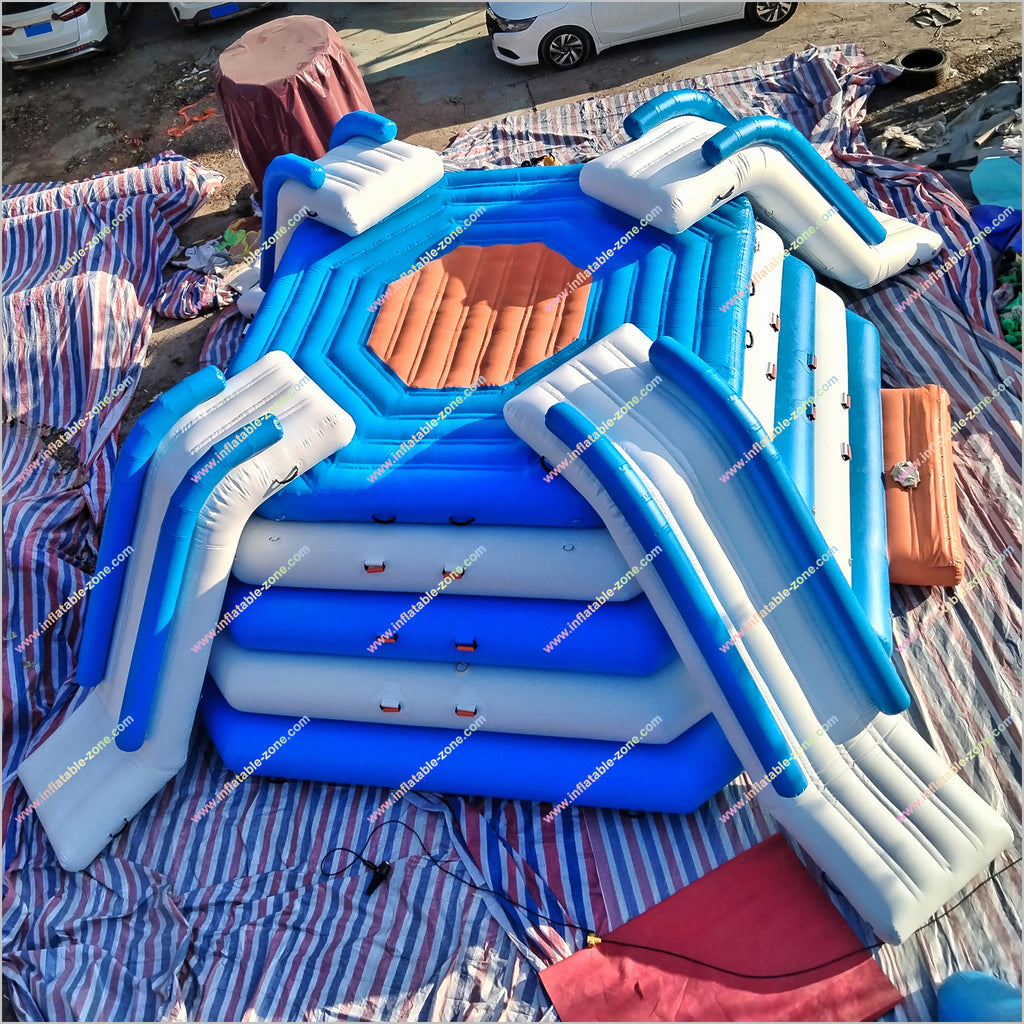 Super Large Inflatable Floating Water Slides Outdoor Climbing Tower Bu