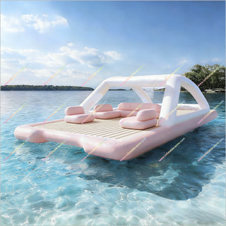 Blow Up Party Island Pink Luxury Inflatable Floating Yachts Lake Floats For Multiple Adults