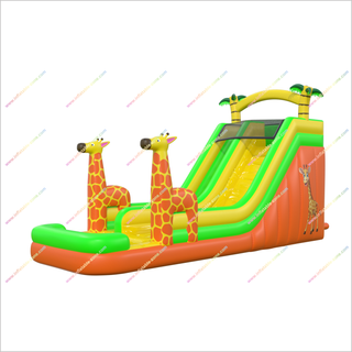Giant Inflatable Giraffe Waterslide And Pool Palm Tree Arch Bounce House With Water Slide For Adults