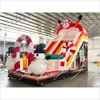 Christmas Santa Claus And Snowman Inflatable Indoor Slide Candy Cane Theme Inflatable Slide Park