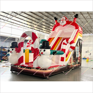 Christmas Santa Claus And Snowman Inflatable Indoor Slide Candy Cane Theme Inflatable Slide Park