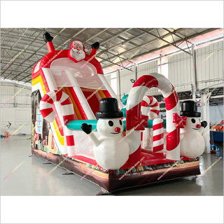 Christmas Santa Claus And Snowman Inflatable Indoor Slide Candy Cane Theme Inflatable Slide Park
