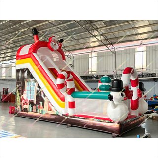 Christmas Santa Claus And Snowman Inflatable Indoor Slide Candy Cane Theme Inflatable Slide Park