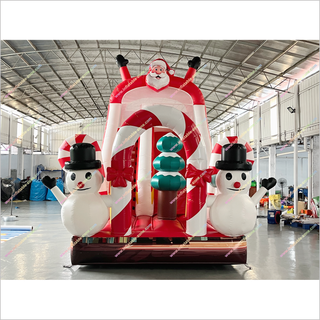 Christmas Santa Claus And Snowman Inflatable Indoor Slide Candy Cane Theme Inflatable Slide Park