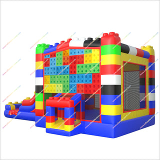 Colorful Block Inflatable Jumping Castle Water Slide Combo Bounce House With Waterslide Rental