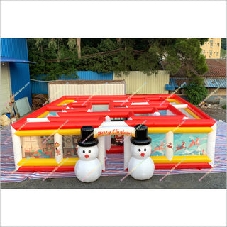 Merry Christmas Snowmen Inflatable Maze Near Me Obstacle Course Games Laser Tag Inflatable Maze For Sale