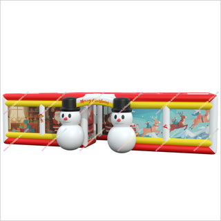 Inflatable Merry Christmas Maze Obstacle Course Snowman And Santa Claus Inflatable Haunted House Maze Rental