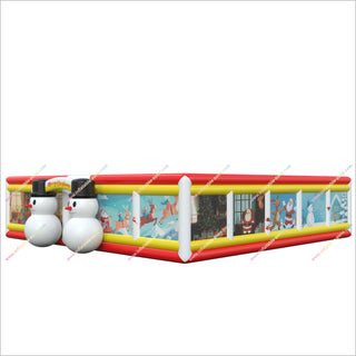 Inflatable Merry Christmas Maze Obstacle Course Snowman And Santa Claus Inflatable Haunted House Maze Rental