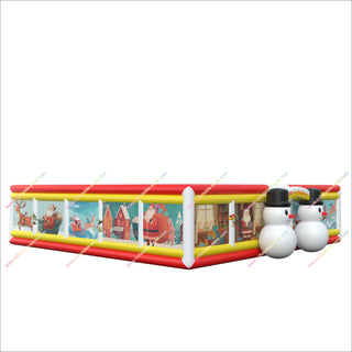 Inflatable Merry Christmas Maze Obstacle Course Snowman And Santa Claus Inflatable Haunted House Maze Rental