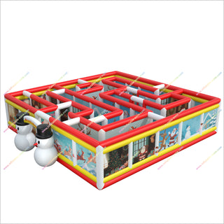Inflatable Merry Christmas Maze Obstacle Course Snowman And Santa Claus Inflatable Haunted House Maze Rental