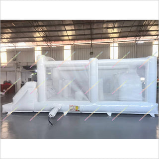 Assault Course Running Events White Pastel Color Inflatable Obstacle Course Bounce House With Dual Slides