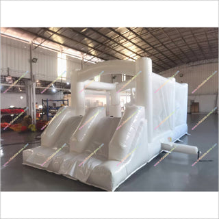 Assault Course Running Events White Pastel Color Inflatable Obstacle Course Bounce House With Dual Slides