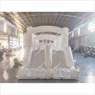 Assault Course Running Events White Pastel Color Inflatable Obstacle Course Bounce House With Dual Slides
