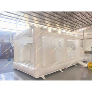 Assault Course Running Events White Pastel Color Inflatable Obstacle Course Bounce House With Dual Slides