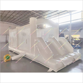 Assault Course Running Events White Pastel Color Inflatable Obstacle Course Bounce House With Dual Slides