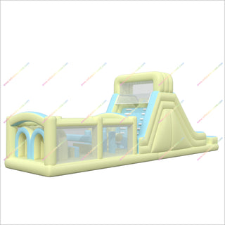 Pastel Colors Inflatable Obstacle Course Near Me Bounce House With Slides Assault Courses For Families