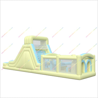 Pastel Colors Inflatable Obstacle Course Near Me Bounce House With Slides Assault Courses For Families