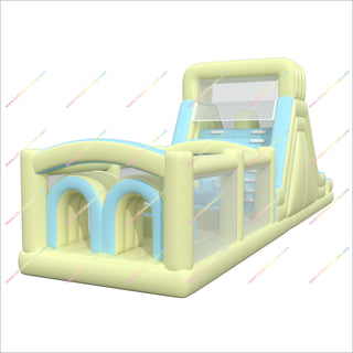 Pastel Colors Inflatable Obstacle Course Near Me Bounce House With Slides Assault Courses For Families