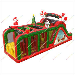 Santa-Themed Inflatable Obstacle Course Rental Family Christmas Activities Outdoor Assault Course Near Me