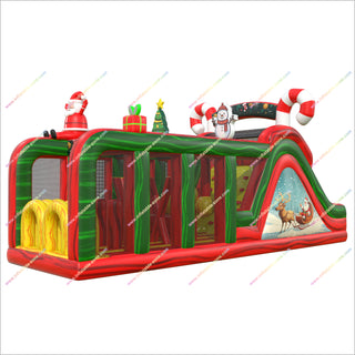 Santa-Themed Inflatable Obstacle Course Rental Family Christmas Activities Outdoor Assault Course Near Me