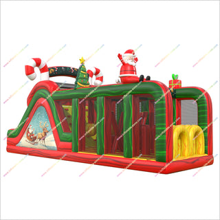 Santa-Themed Inflatable Obstacle Course Rental Family Christmas Activities Outdoor Assault Course Near Me