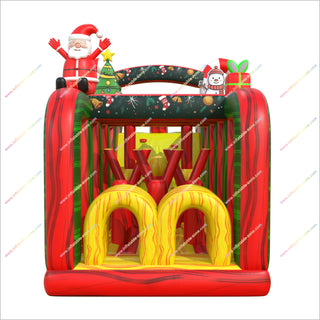 Santa-Themed Inflatable Obstacle Course Rental Family Christmas Activities Outdoor Assault Course Near Me