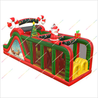Santa-Themed Inflatable Obstacle Course Rental Family Christmas Activities Outdoor Assault Course Near Me