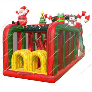 Santa-Themed Inflatable Obstacle Course Rental Family Christmas Activities Outdoor Assault Course Near Me