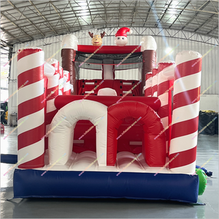Christmas Train Inflatable Obstacle Course Rentals Candy Cane Pillars Bouncy Castle Assault Course Hire Near Me