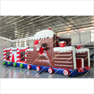 Christmas Train Inflatable Obstacle Course Rentals Candy Cane Pillars Bouncy Castle Assault Course Hire Near Me