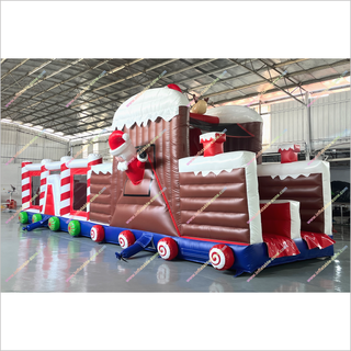 Christmas Train Inflatable Obstacle Course Rentals Candy Cane Pillars Bouncy Castle Assault Course Hire Near Me
