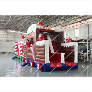 Christmas Train Inflatable Obstacle Course Rentals Candy Cane Pillars Bouncy Castle Assault Course Hire Near Me
