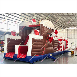 Christmas Train Inflatable Obstacle Course Rentals Candy Cane Pillars Bouncy Castle Assault Course Hire Near Me