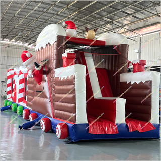 Christmas Train Inflatable Obstacle Course Rentals Candy Cane Pillars Bouncy Castle Assault Course Hire Near Me