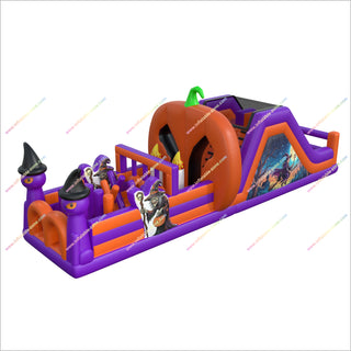 Halloween Witchy Inflatable Assault Course Party Double Slide Blow Up Inflatable Obstacle Course Hire For Adults