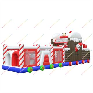 Candy Cane-Themed Inflatable Obstacle Course Park Christmas Fun Santa Reindeer Obstacle Course For Party