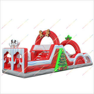 Outdoor Snowmen Inflatable Obstacle Course Gingerbread Christmas Tree Inflatable Assault Course Hire Near Me
