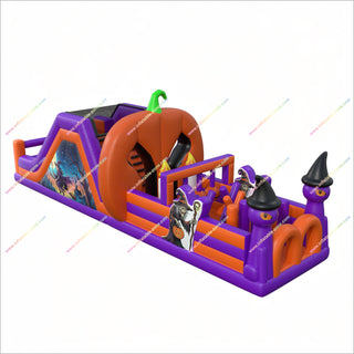 Halloween Witchy Inflatable Assault Course Party Double Slide Blow Up Inflatable Obstacle Course Hire For Adults