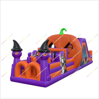 Halloween Witchy Inflatable Assault Course Party Double Slide Blow Up Inflatable Obstacle Course Hire For Adults