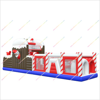 Candy Cane-Themed Inflatable Obstacle Course Park Christmas Fun Santa Reindeer Obstacle Course For Party